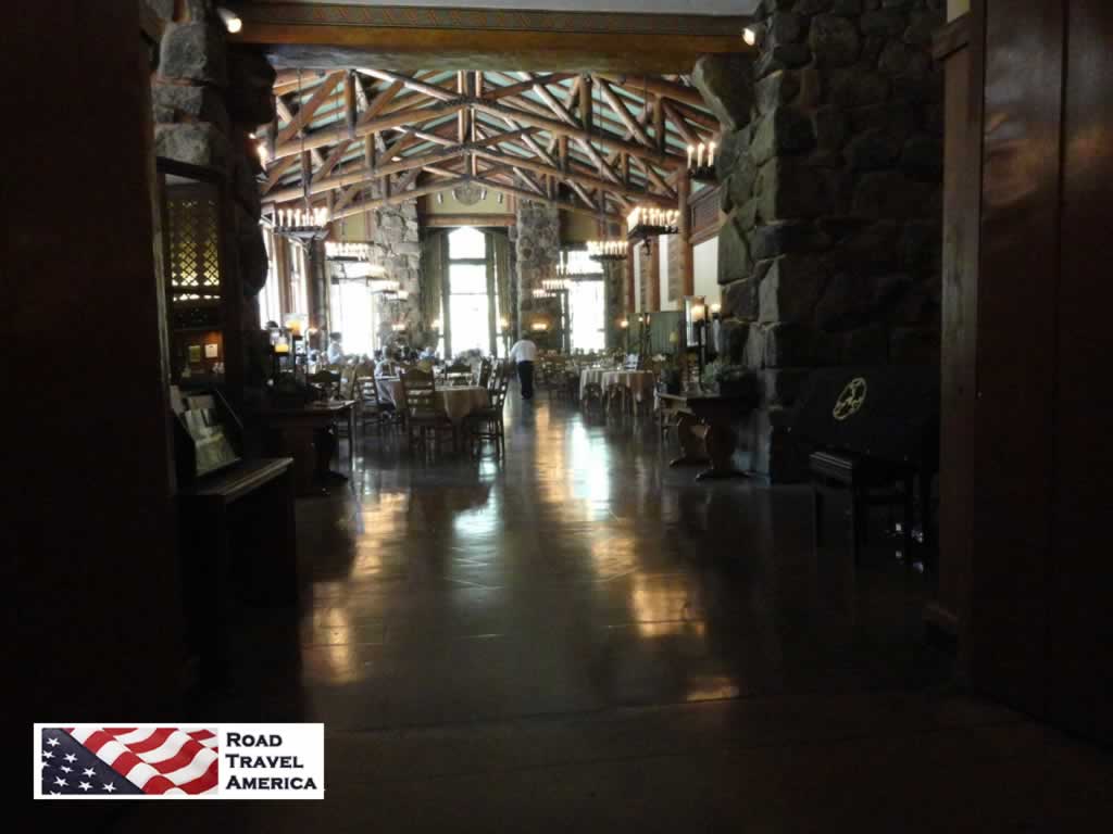 Interior view of the Ahwahnee Hotel, looking into the dining room